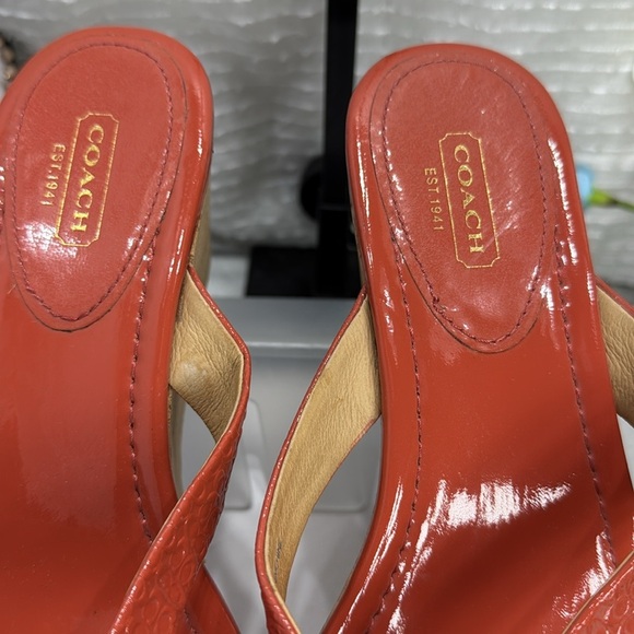 (E3) COACH GEORGINA Women's Orange Cork Wedge Sandals,Sz 9B, Embossed C- Leather - Picture 4 of 13